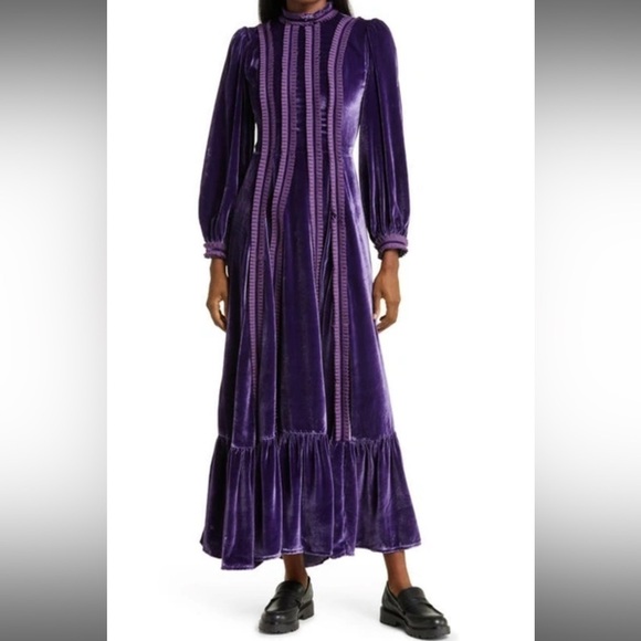 LISOU Gig Ruffle Long Sleeve violet purple Velvet Dress 6 NWT - Picture 14 of 14